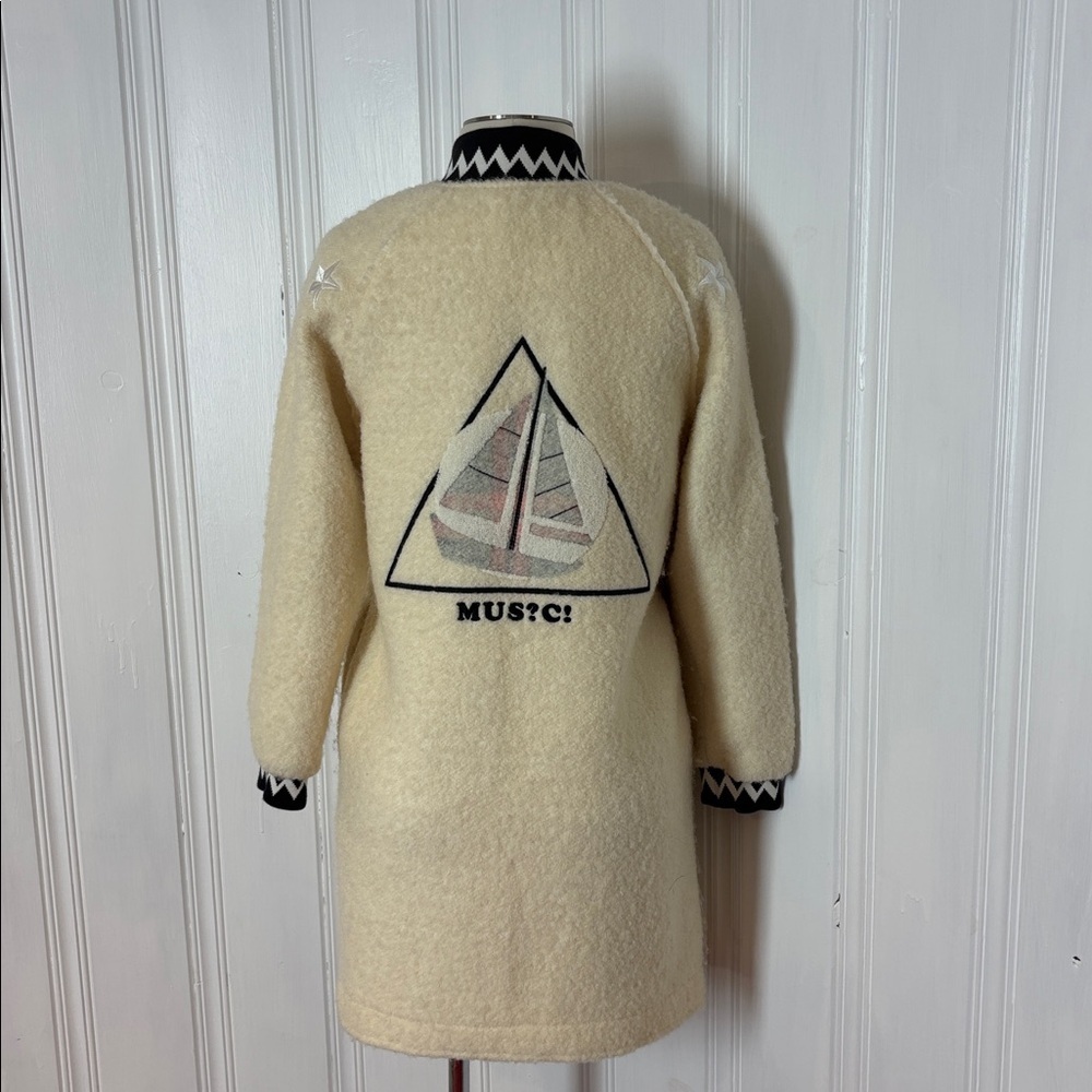 FIVE PLUS MUSIC Cream Boiled Wool Varsity Coat – Size S